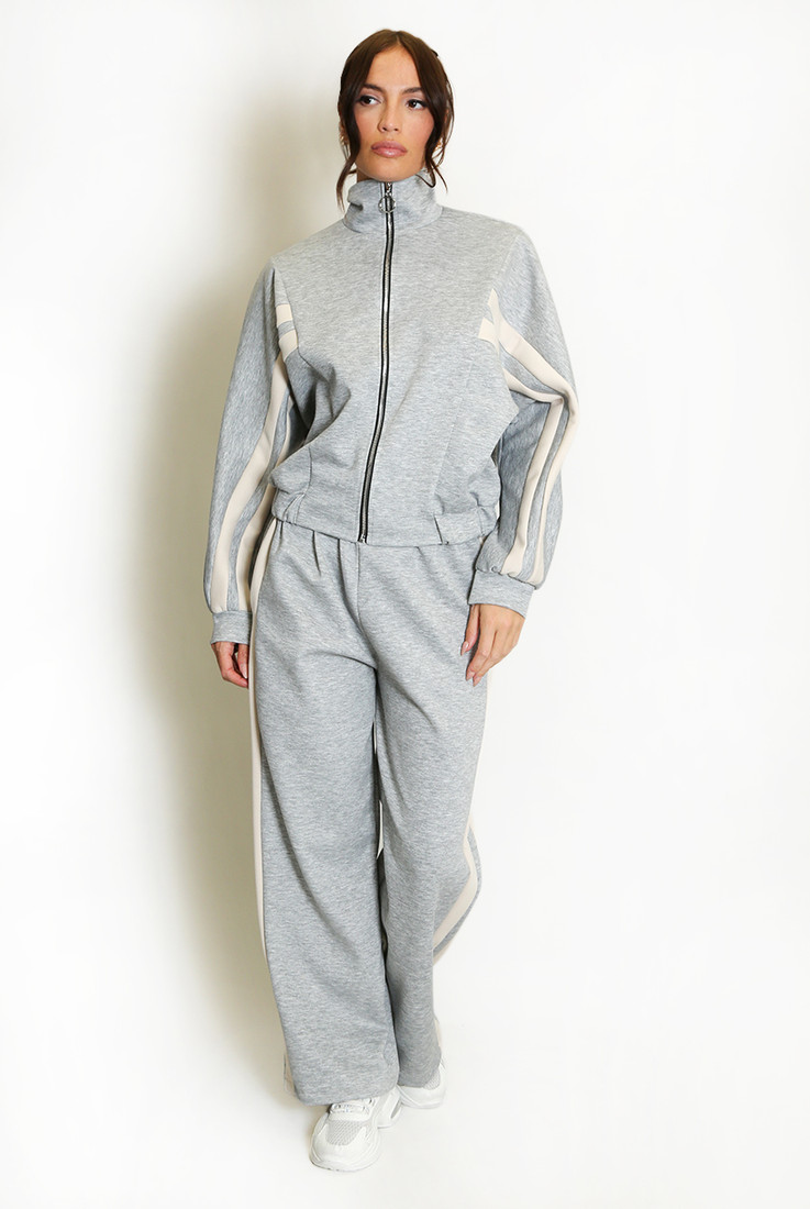 Double Stripe Zip Top and Wide Leg Trousers Set