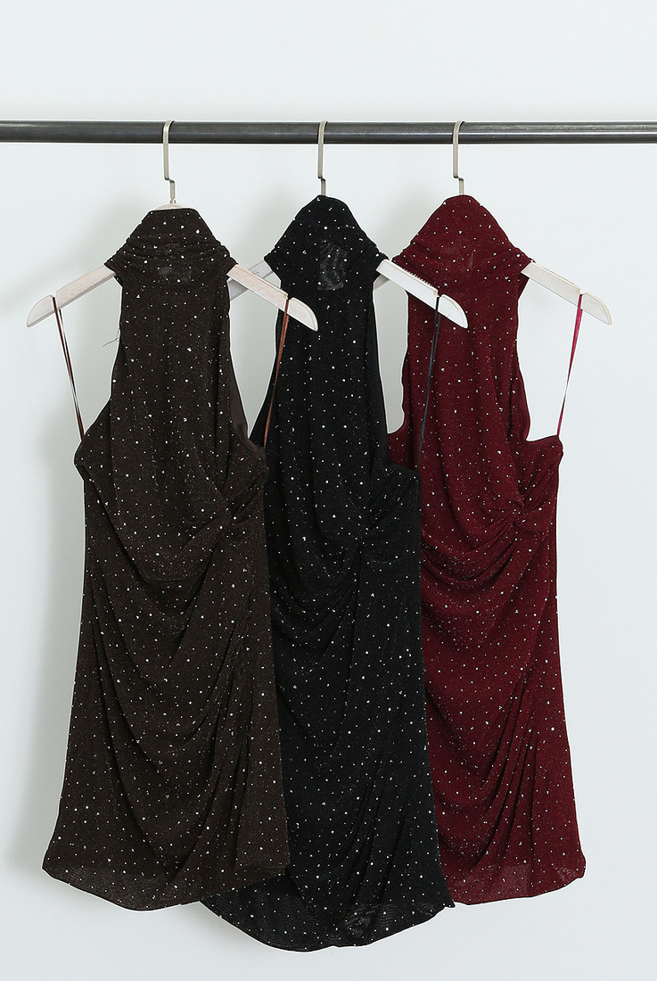 Stud Embellished Halter Neck Mini Dress