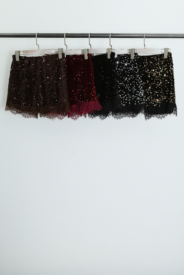 Sequin Lace Hem Shorts