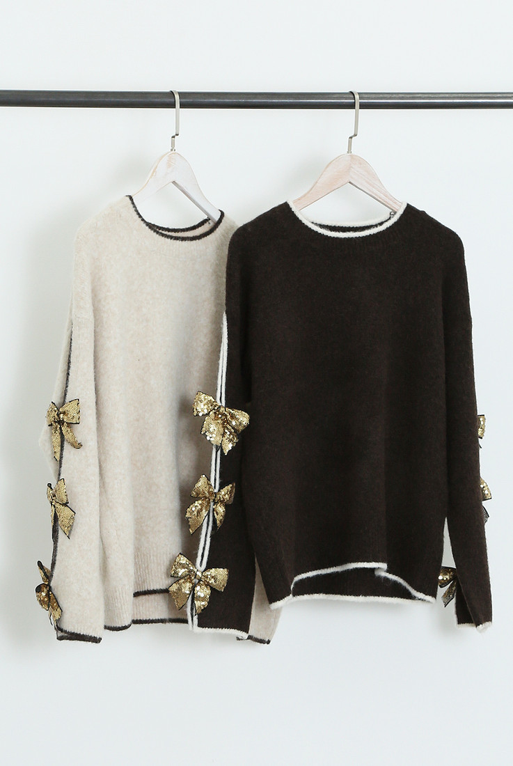 Bow Sleeves Wool Blend Jumper