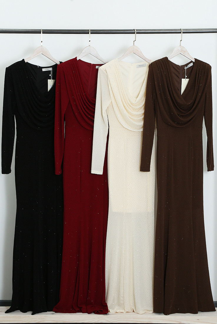Cowl Neck Studded Maxi Dress
