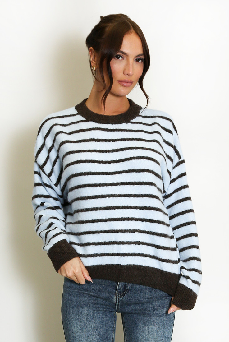 Contrast Collar Striped Jumper