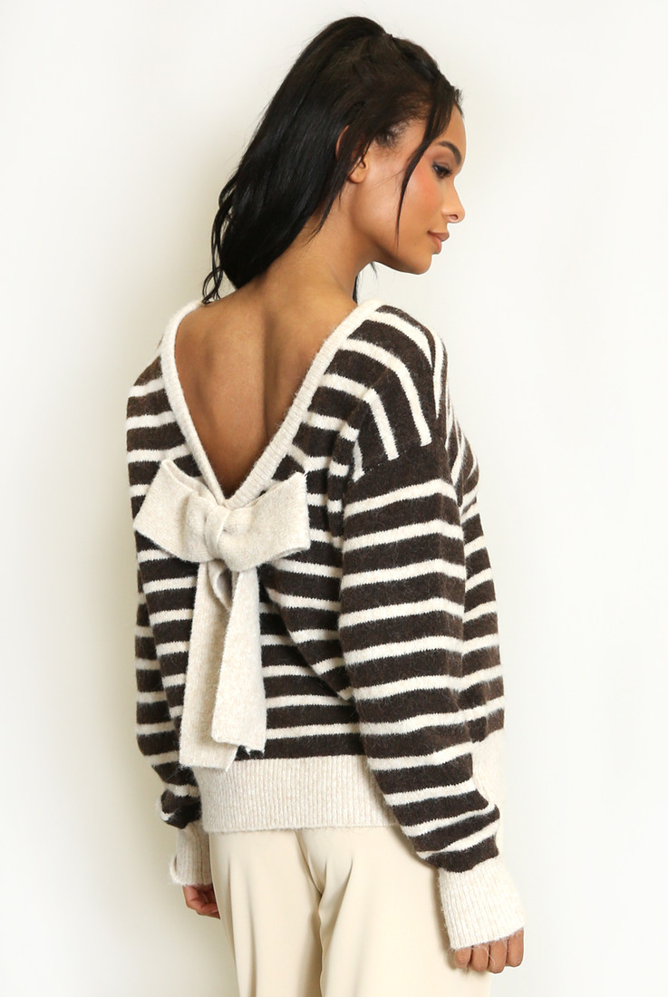 Neutral Bow Back Striped Jumper