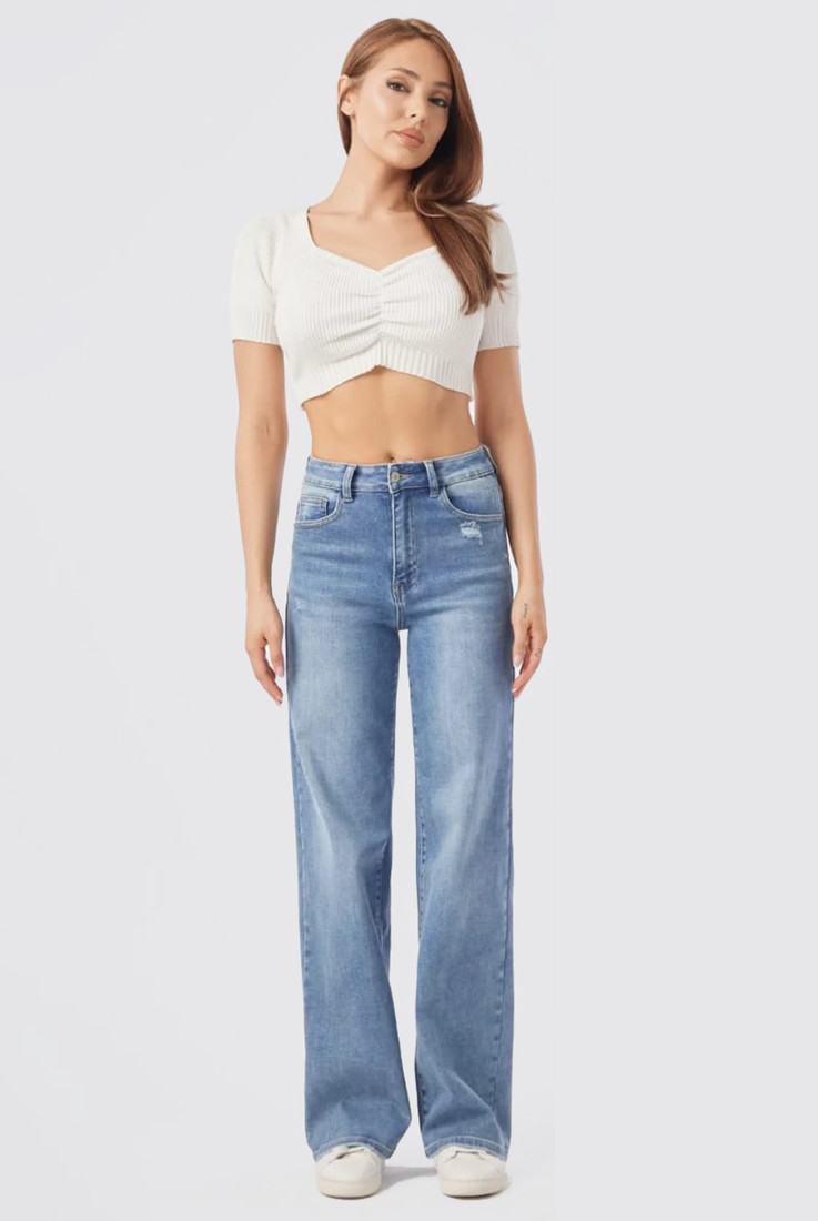 Washed Denim Dad Fit Stretch Jeans