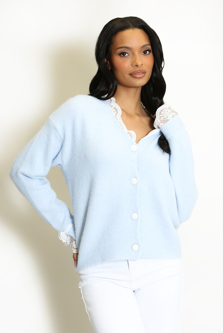 Lace Trim Fluffy Cardigan 