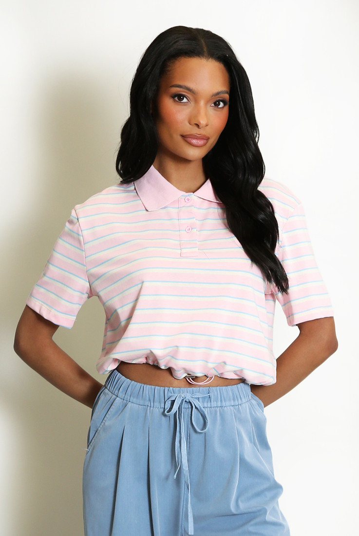 Striped Cropped Polo Top