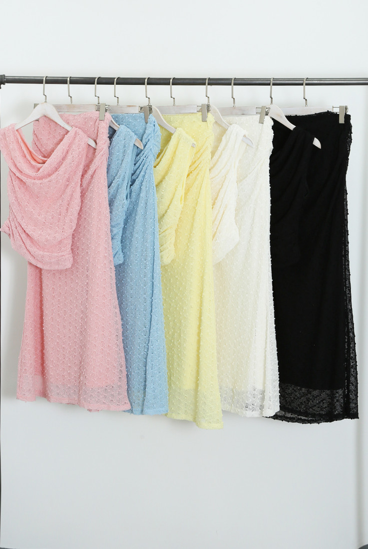 Bobble Texture Asymmetric Top And Maxi Skirt Set