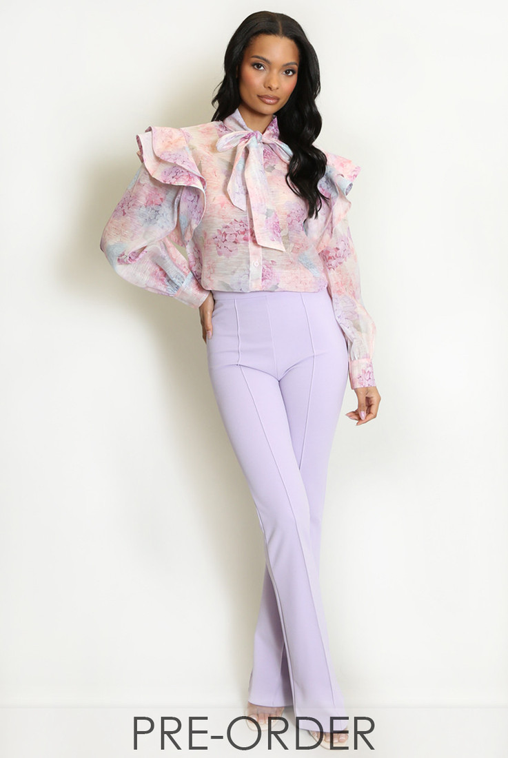 Vintage Floral Print Pussy Bow Blouse