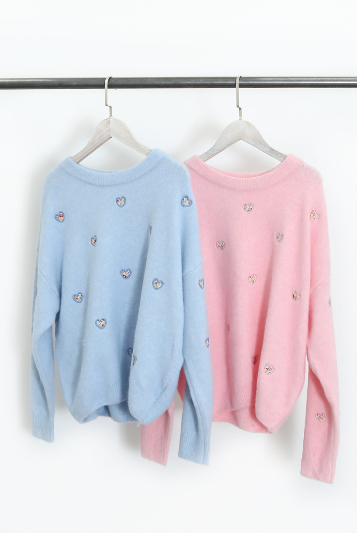 Floral Heart Patch Fluffy Knit Jumper