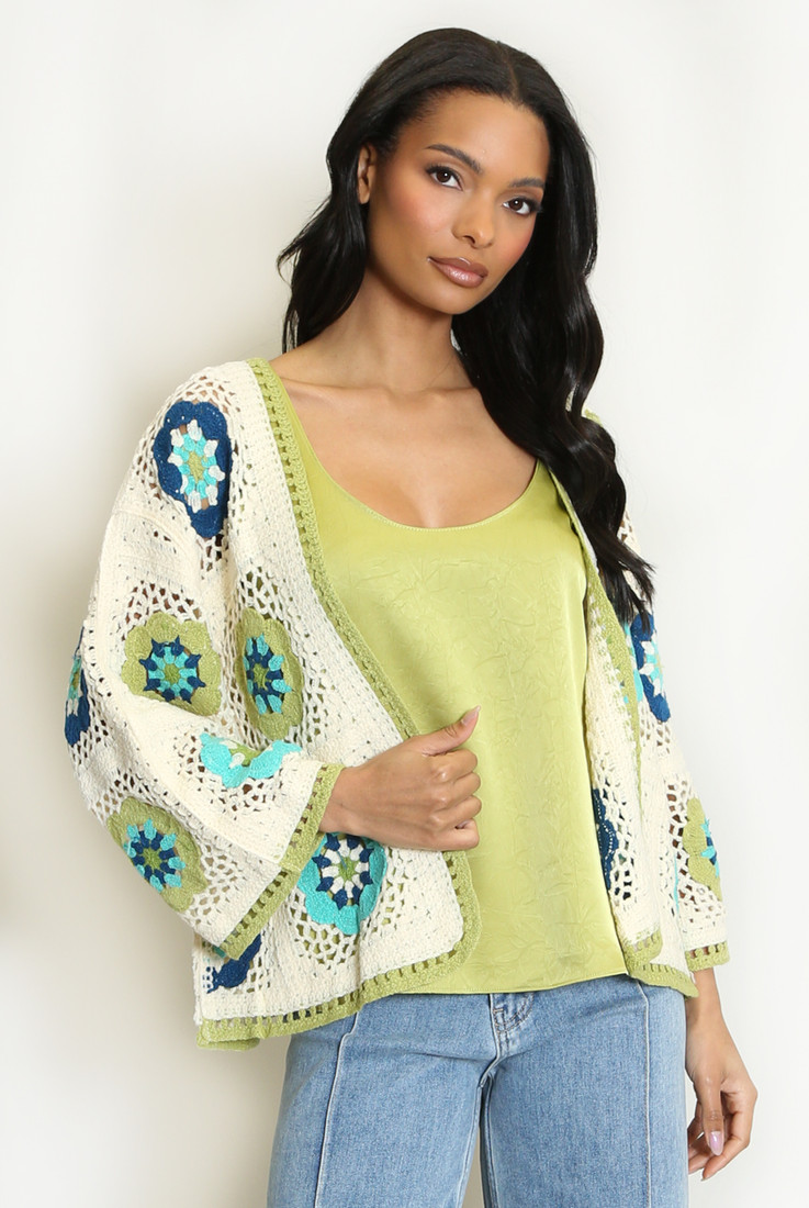 Open Floral Crochet Cardigan