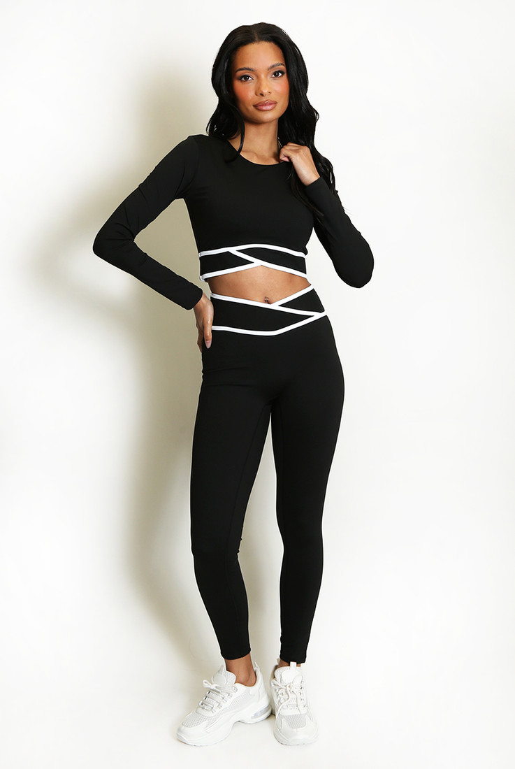 Striped Band Cropped Top And Legging Set