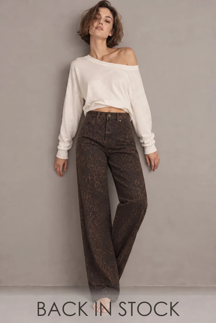 Cheetah Pattern Dad Fit Chocolate Jeans
