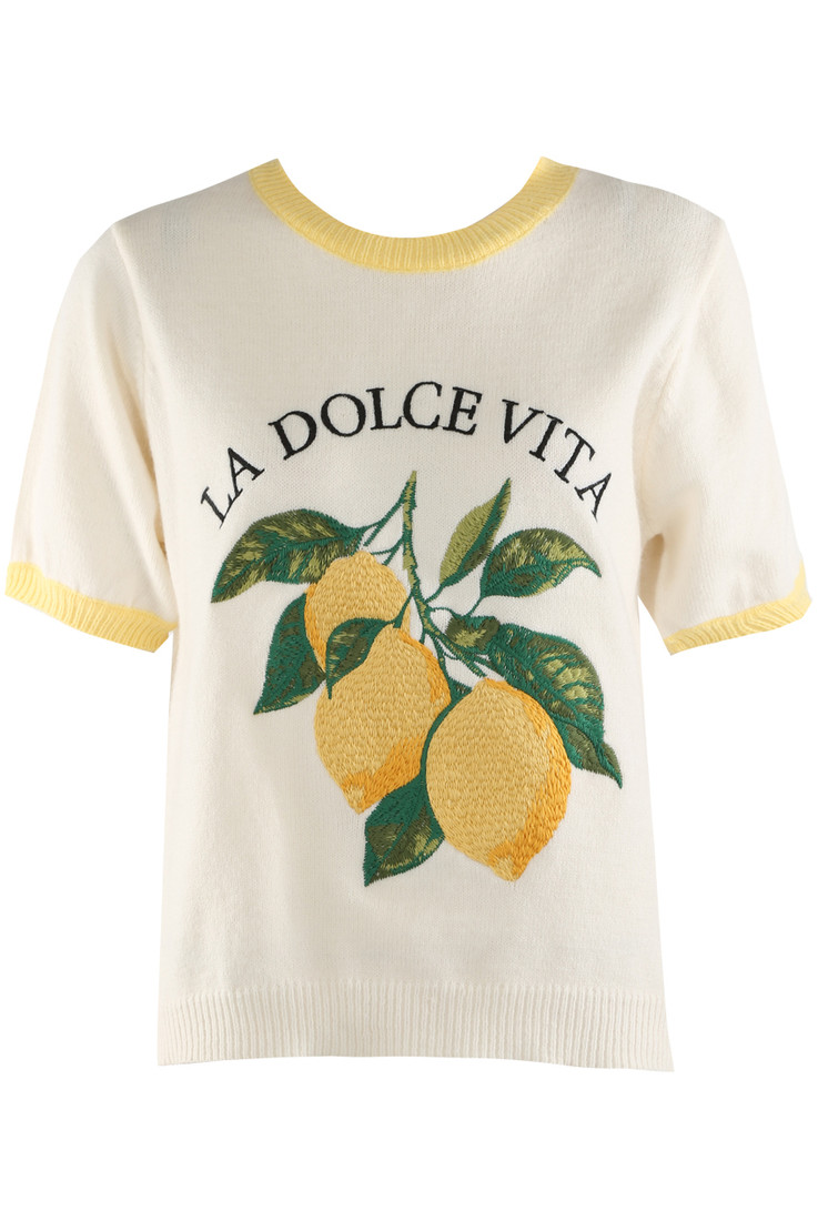 Embroidered Lemon Short Sleeve Jumper