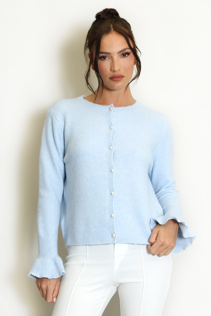 Flute Cuffs Pearls Button Cardigan