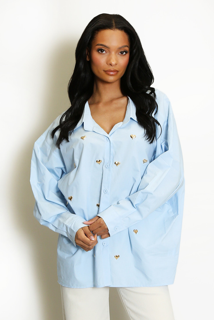 Hearts Embellished Oversized Shirt