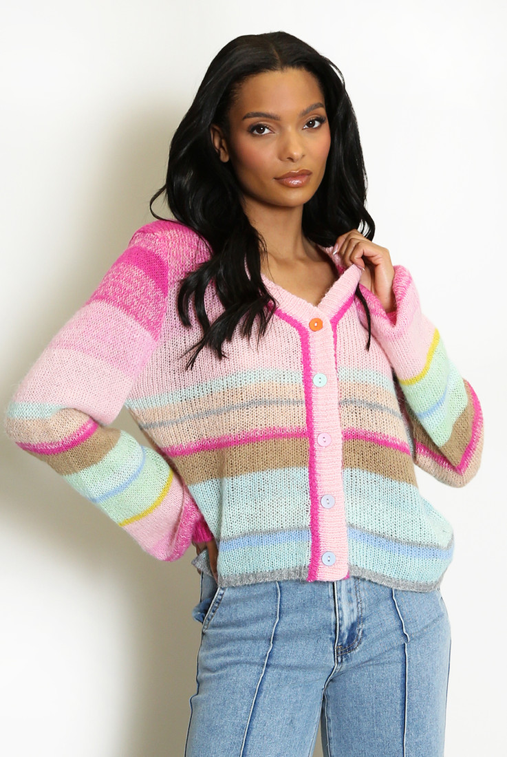 Multicolour Button Closure Cardigan