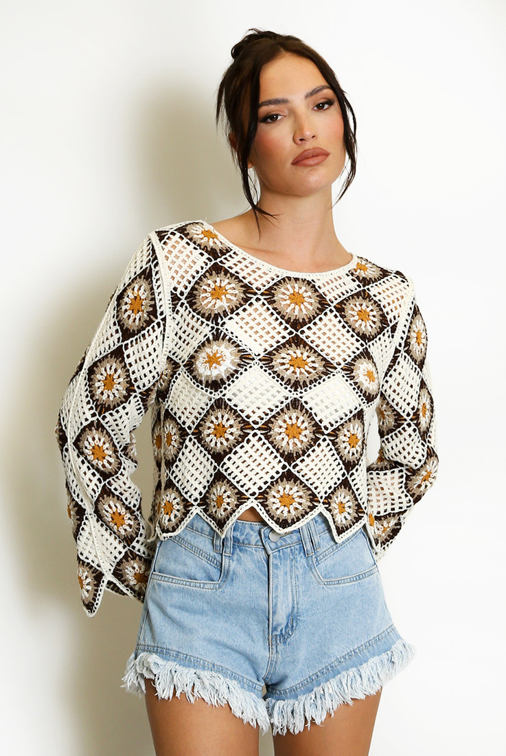 Long Sleeve Crochet Tops
