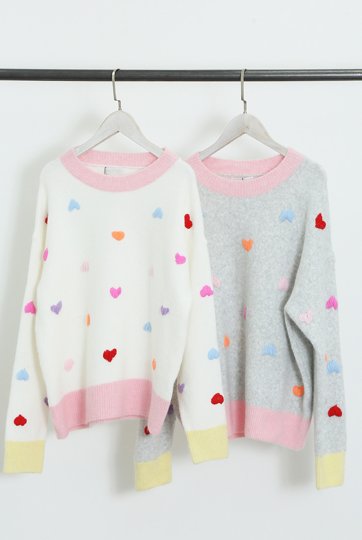 Contrast Heart Print Long Sleeve Jumper