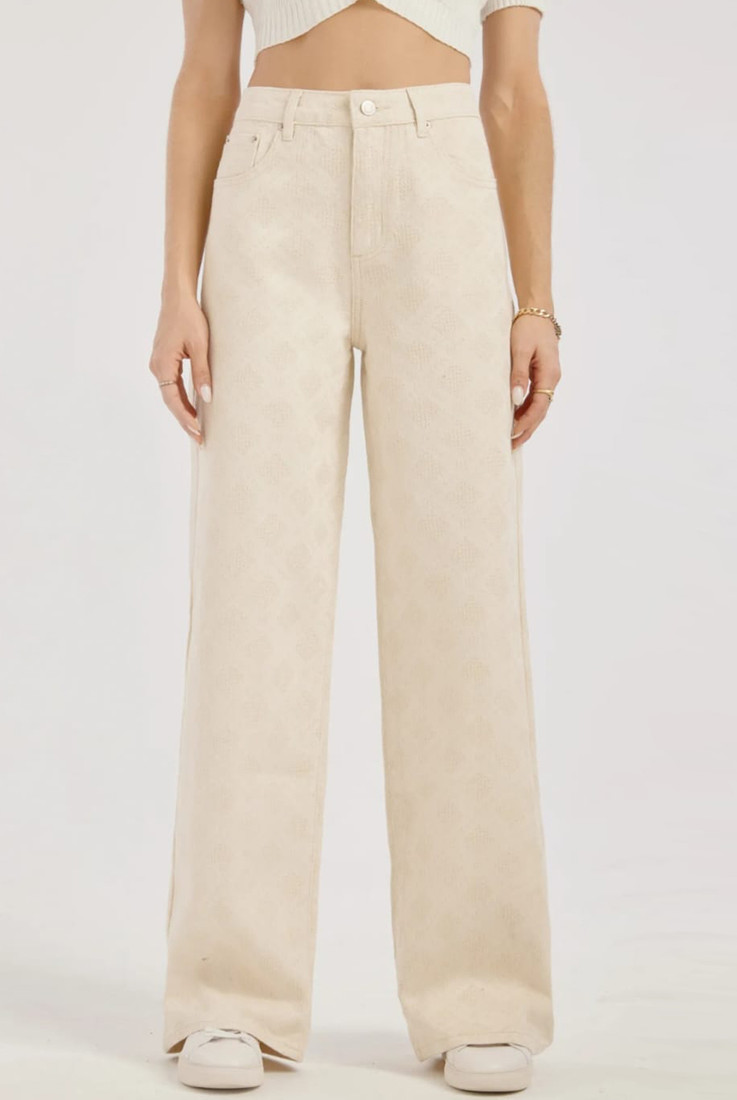 Beige High Waist Wide Leg Jeans