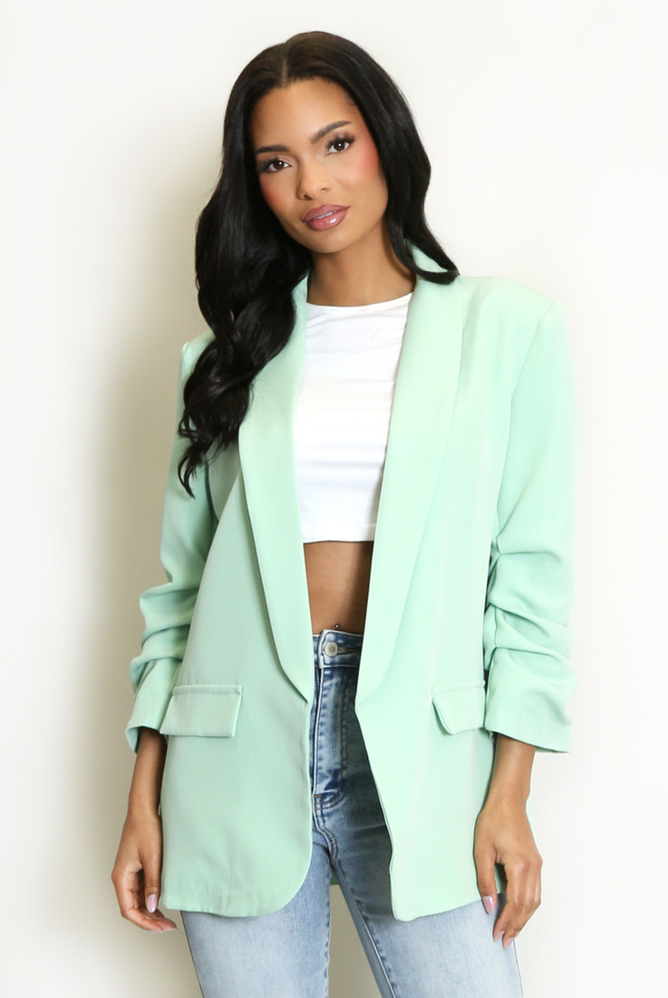 Open Blazer with Ruched Sleeves