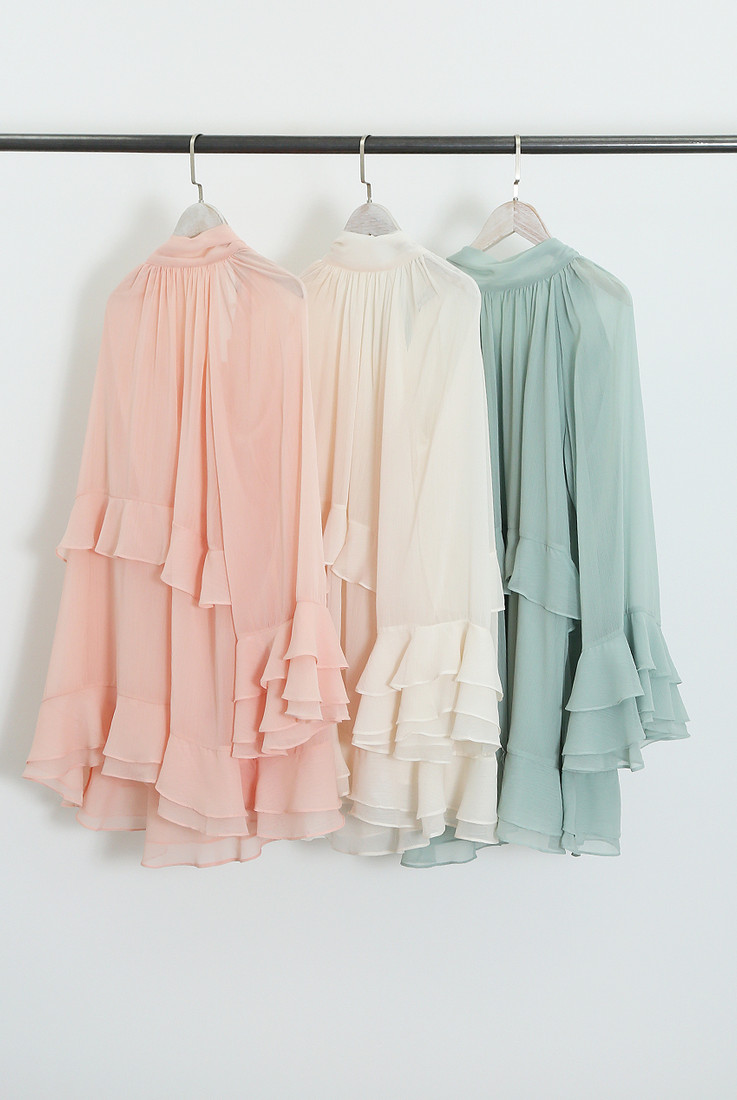 Chiffon Long Sleeve Ruffle Dress