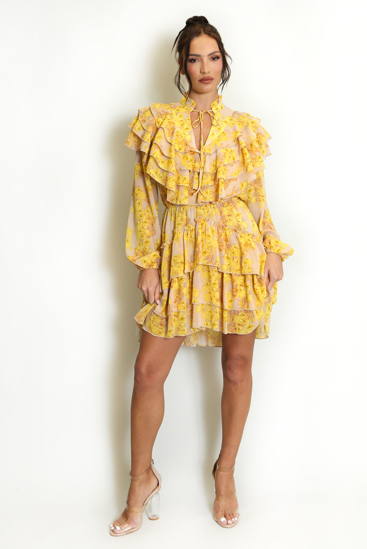 Vintage Floral Ruffle Tea Dress