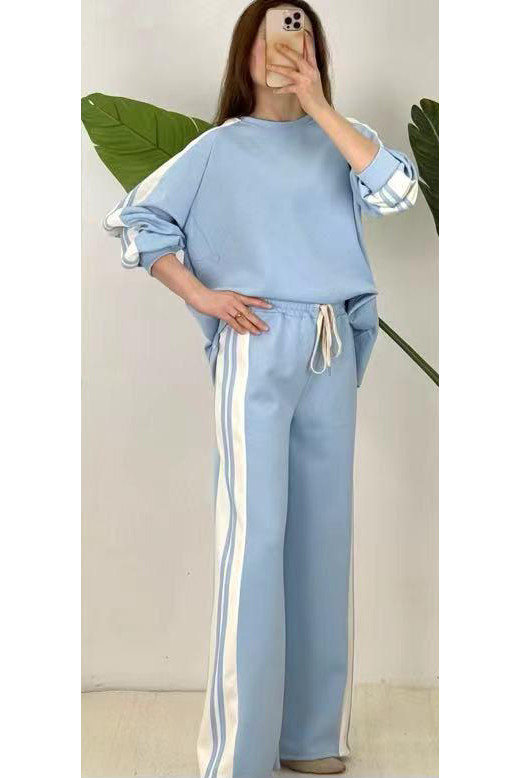 Contrast Stripes Sweatshirt and Wide Leg Trouser Set