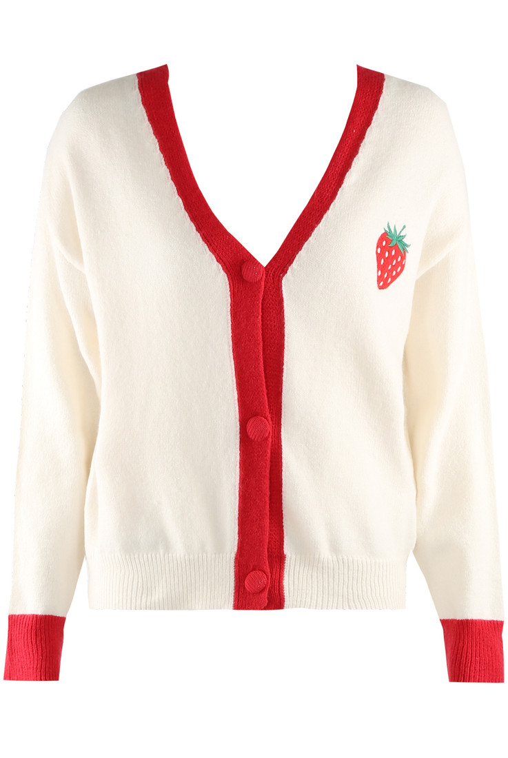 Contrast Strawberries Print Cardigan