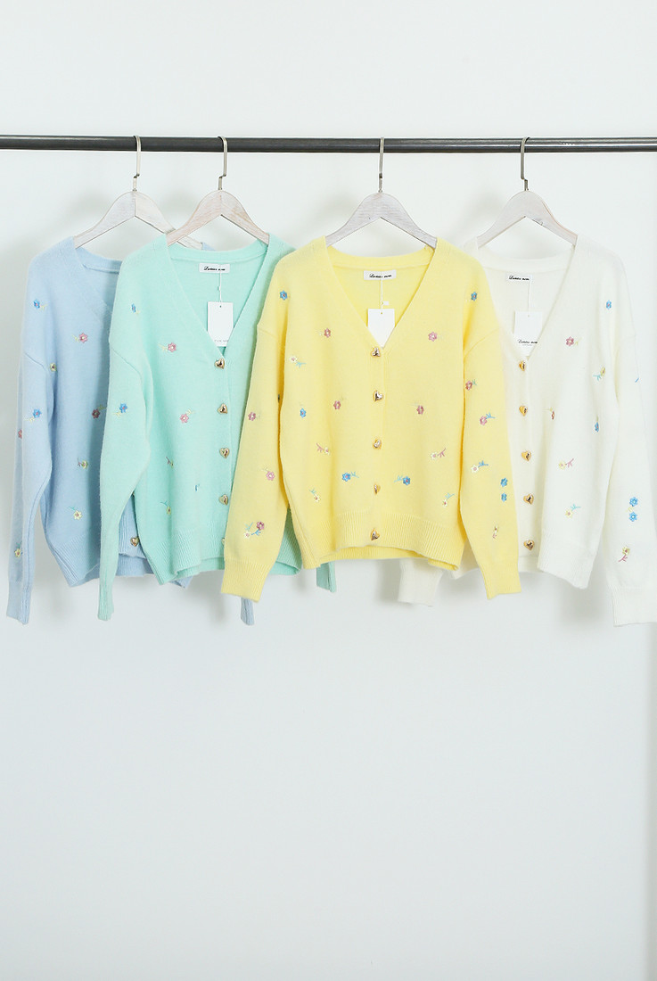 Embroidered Heart Button Cardigan