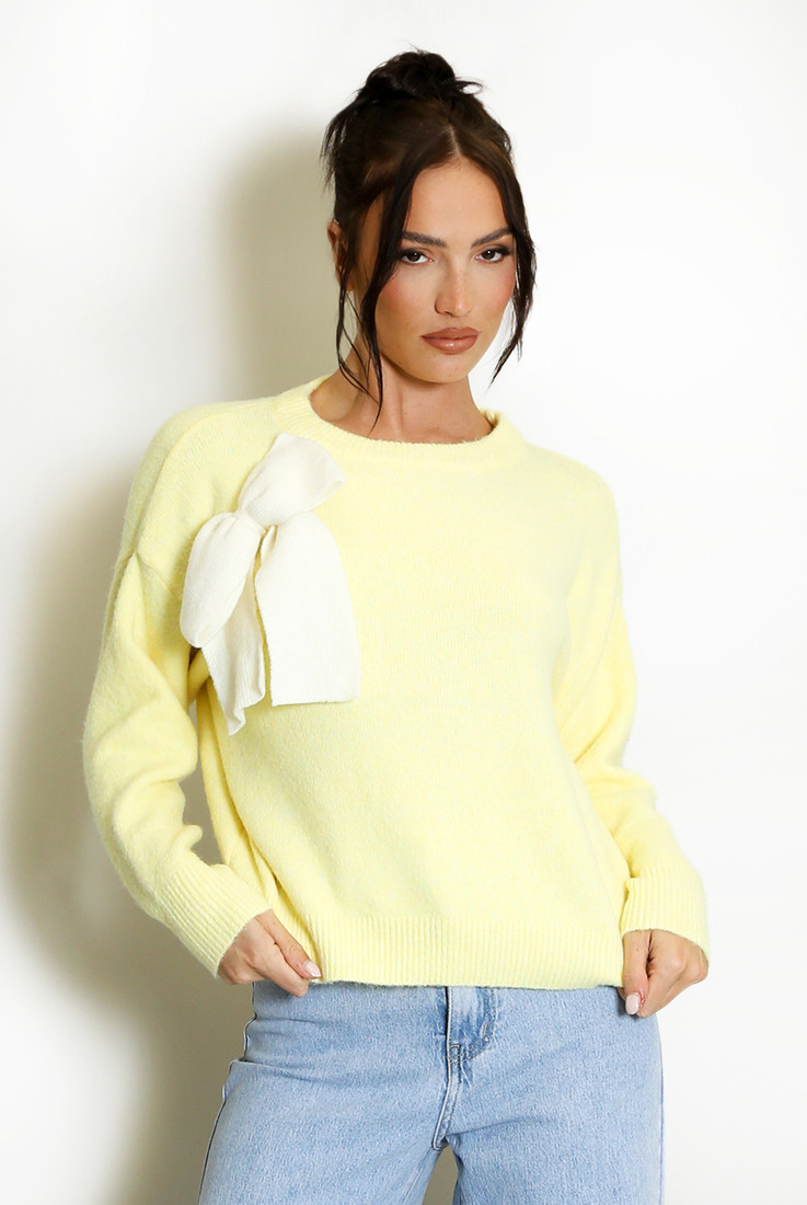 Fluffy Knit Jumper With Bow 