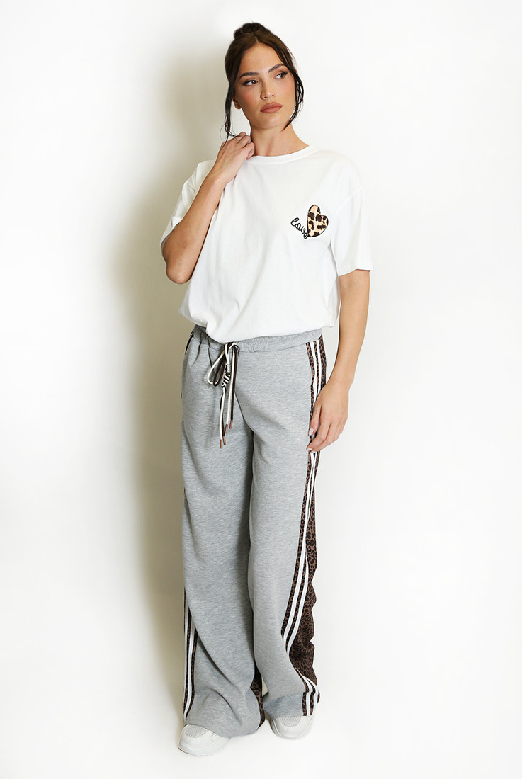 Half Leopard Print Jogger With Stripe