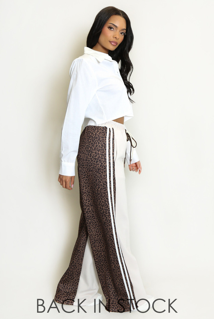 Half Leopard Print Jogger With Stripe
