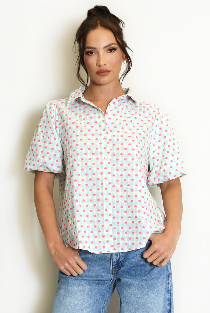 Heart Print Short Sleeve Blouse