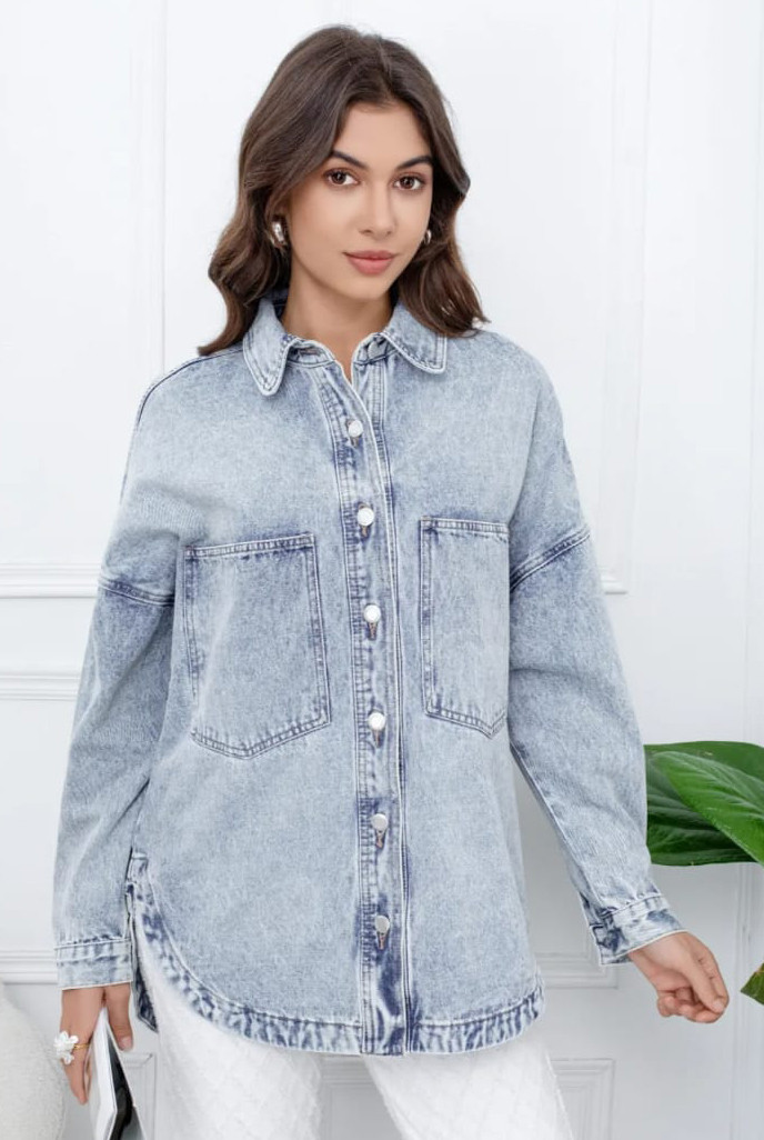 Acid Wash Patch Pockets Denim Shacket