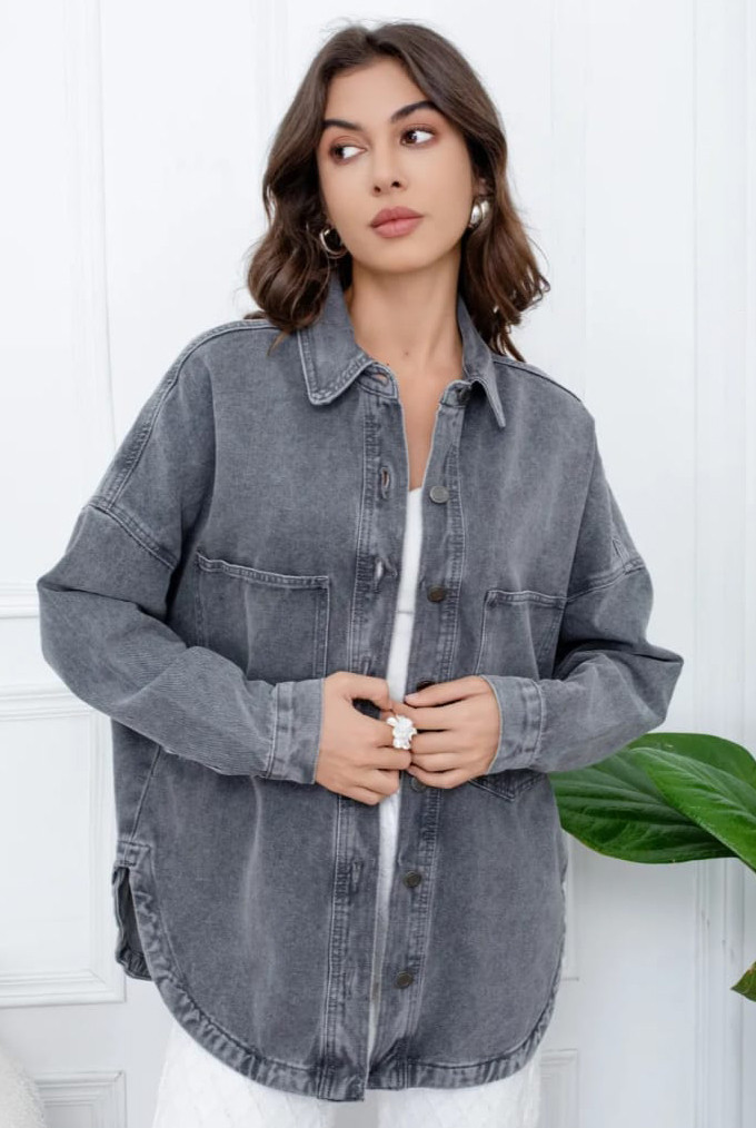 Graphite Patch Pockets Denim Shacket