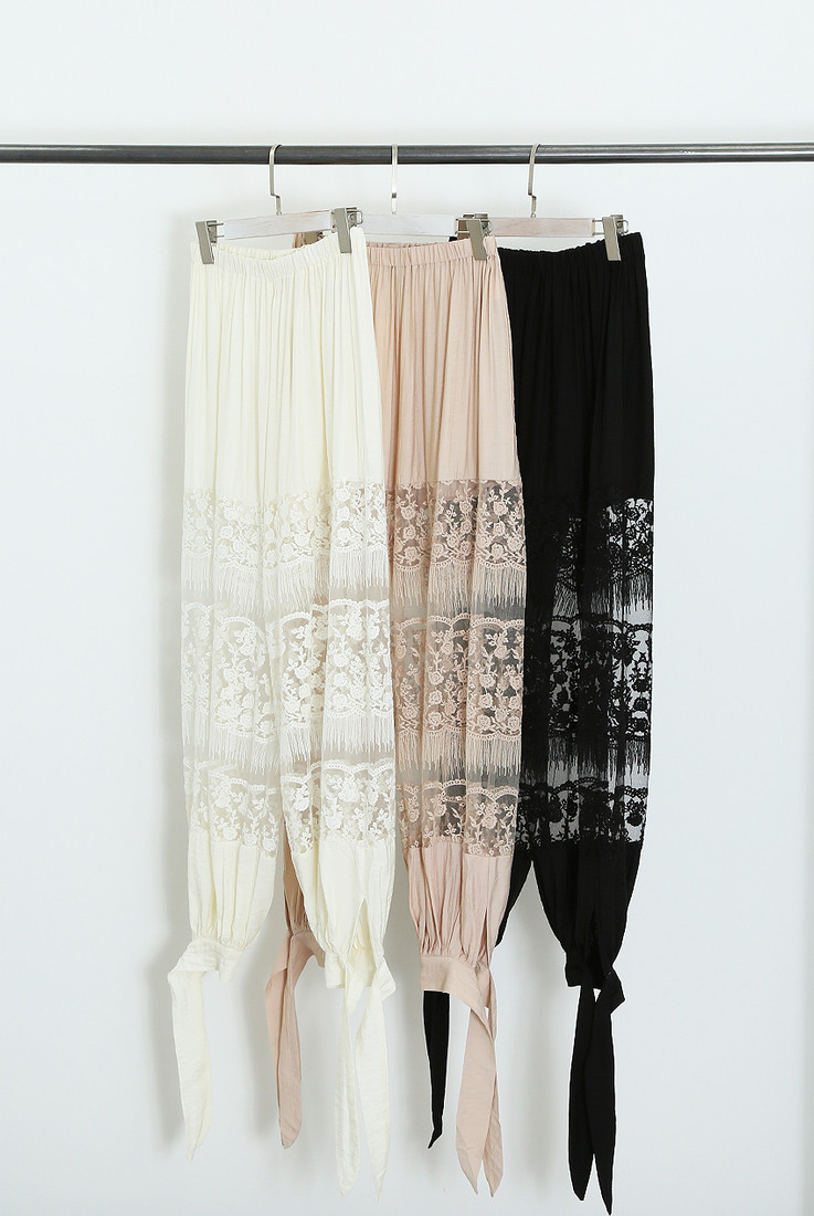 Lace Tie Cuffs Balloon Pants