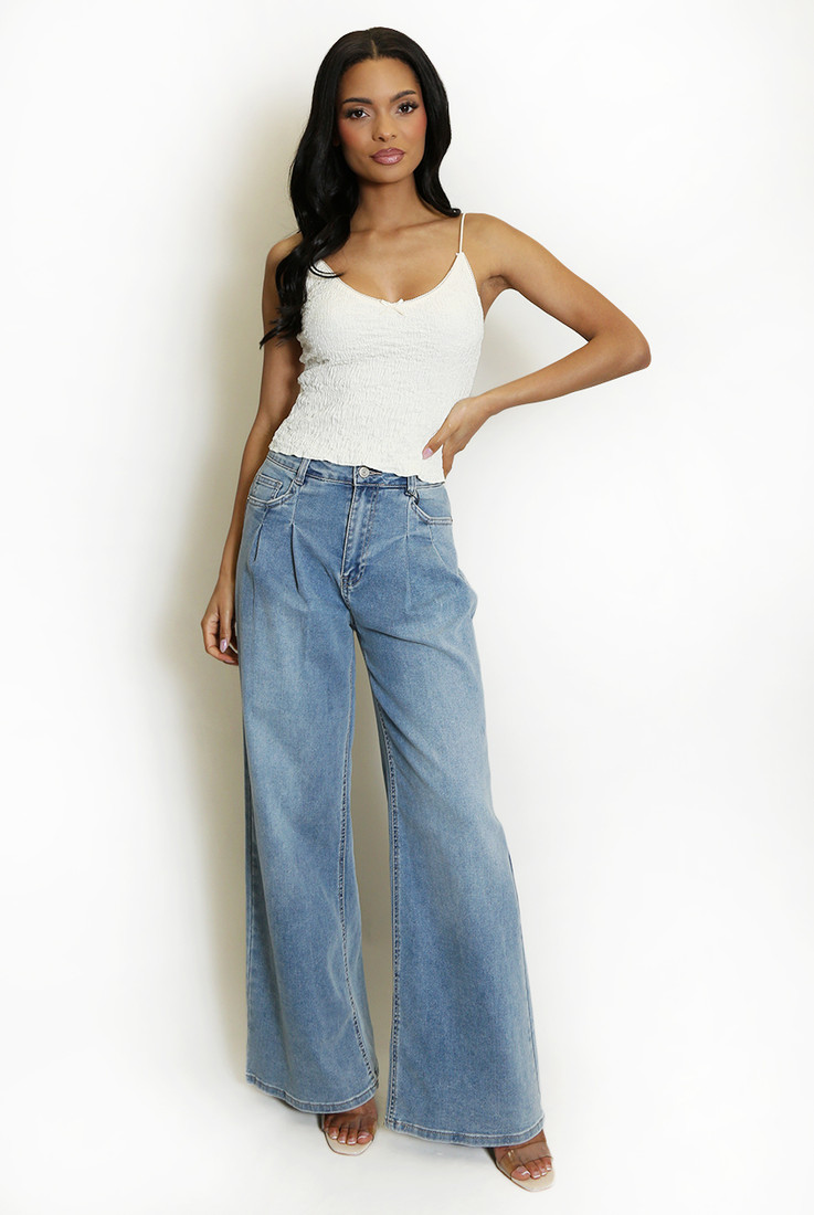 Pleated Wide Leg Jeans