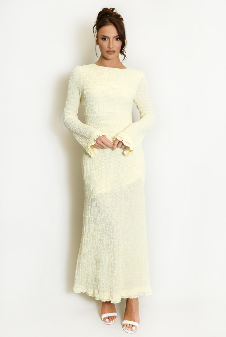 Textured Flute Sleeves Midi Dress