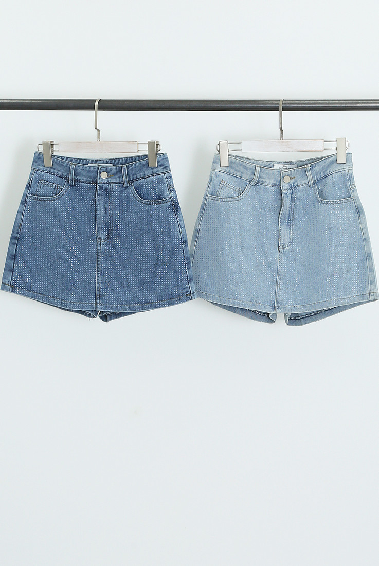 Embellished Denim Skort