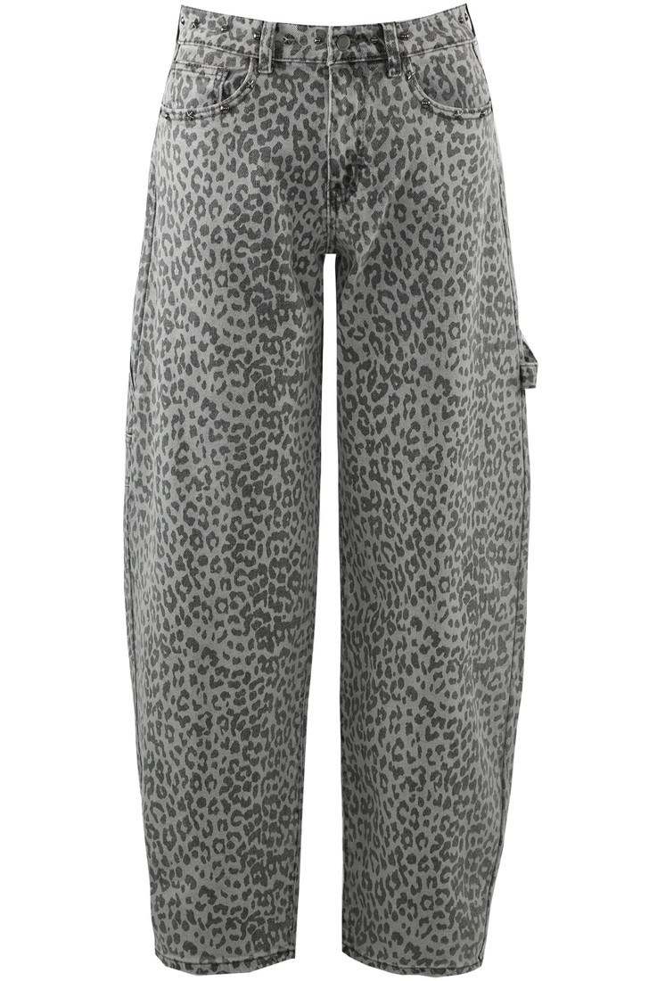 Leopard Print Barrel Jeans