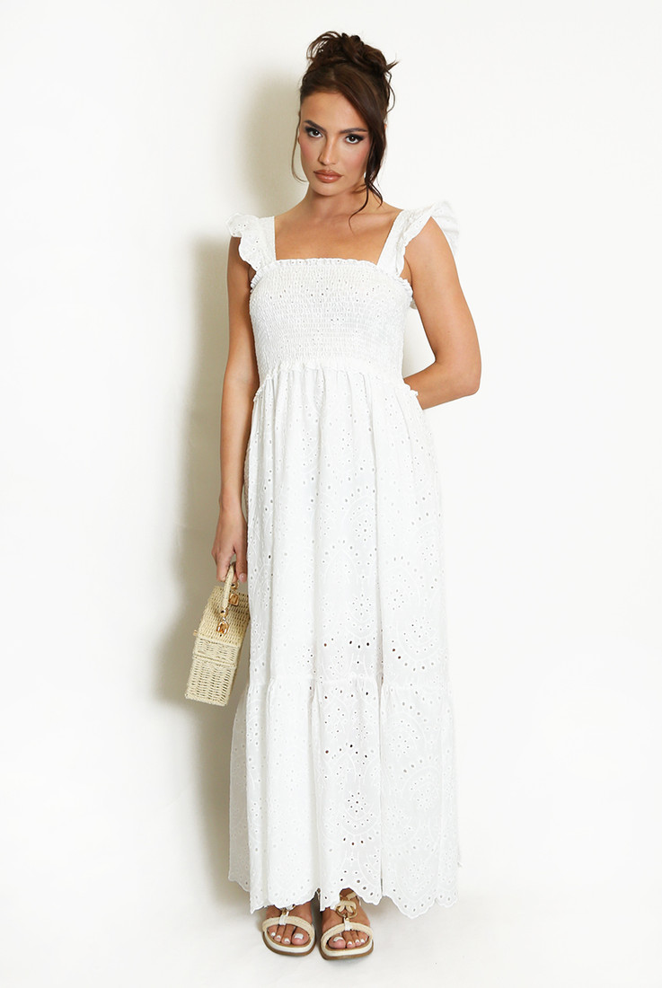 Shirred Embroidery Anglaise Maxi dress