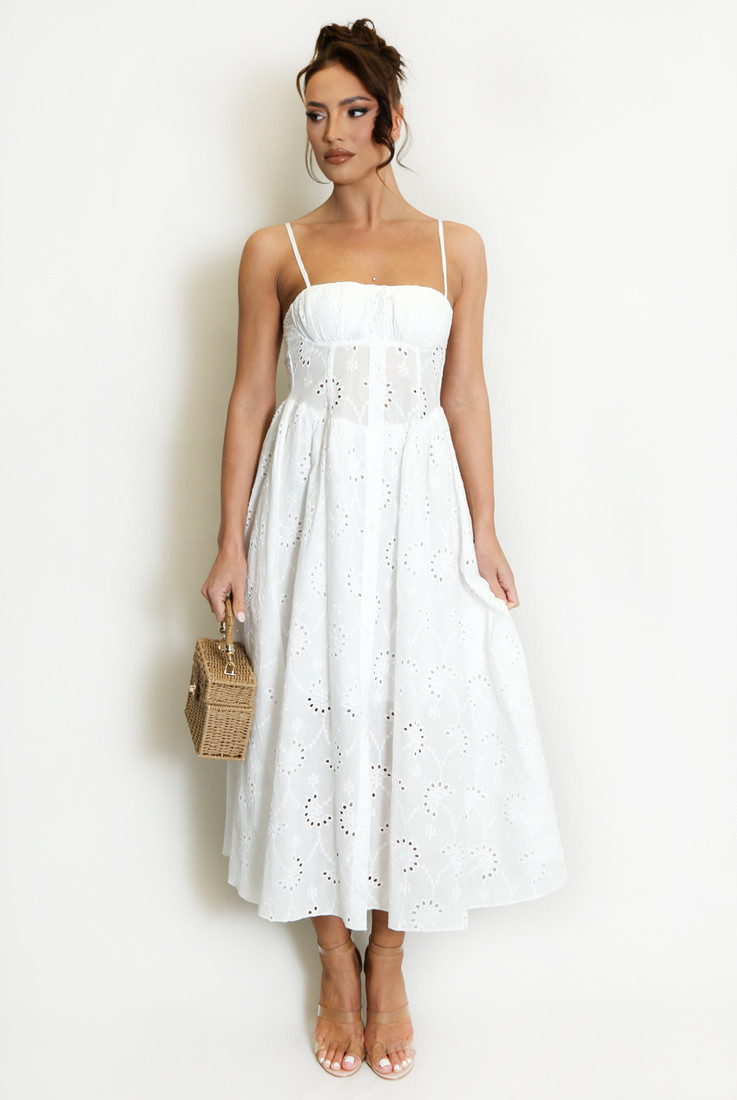 Embroidery Anglaise Button Front Midi dress