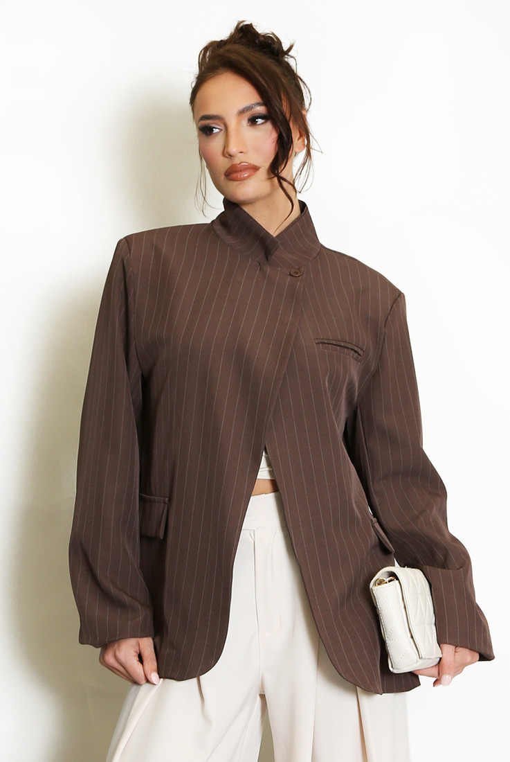 Striped Asymmetric Wrap Blazer