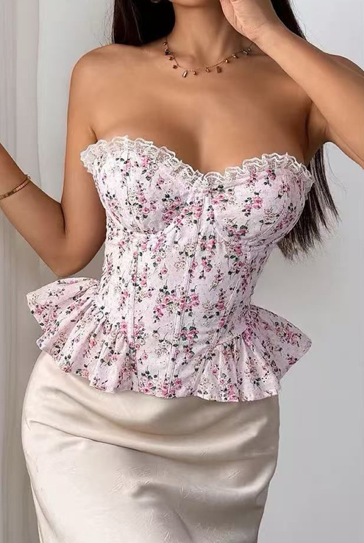 Pink Floral Peplum Corset Top