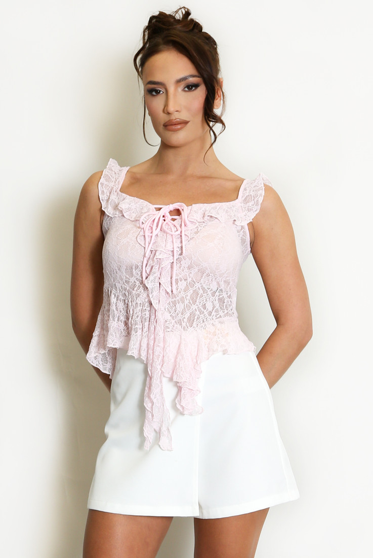 Lace Up Front Sheer Lace Top