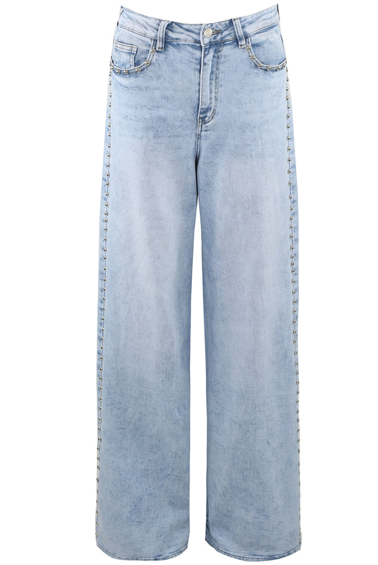 Studded Side Trim Wide Leg Jeans
