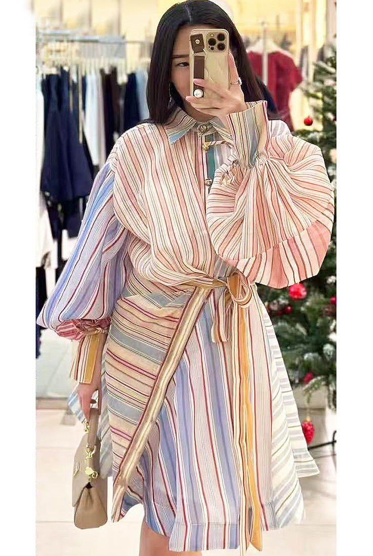 Button Up Knotted Asymmetric Dress