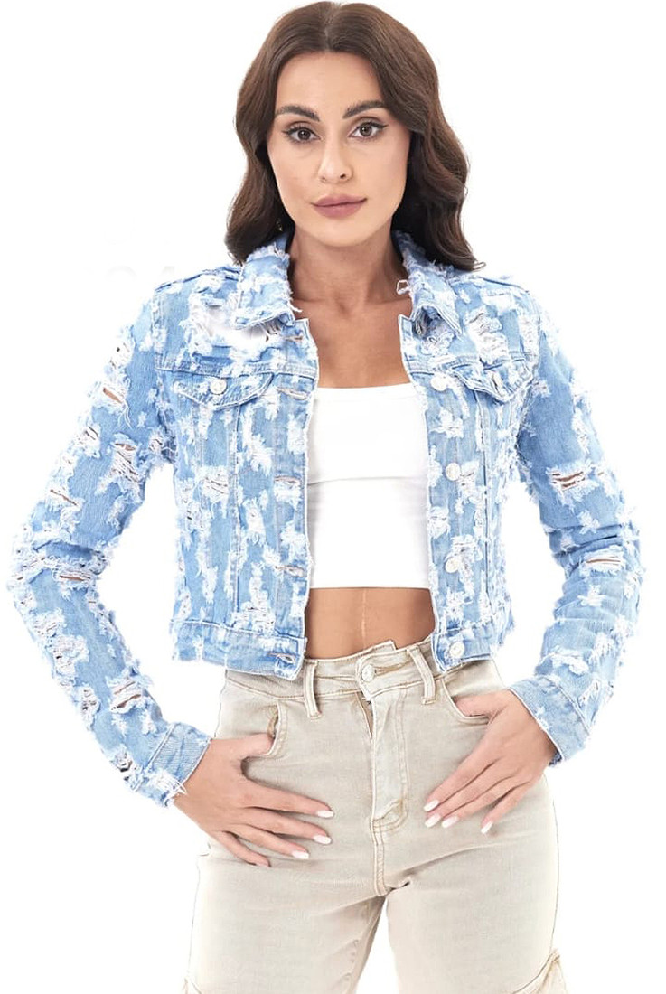 Frayed Button Up Denim Jacket