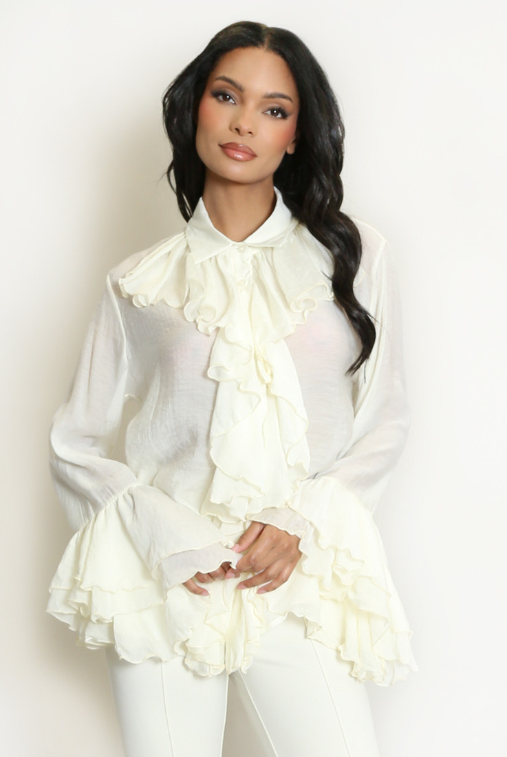 Ruffle Trim Flare Cuffs Blouse