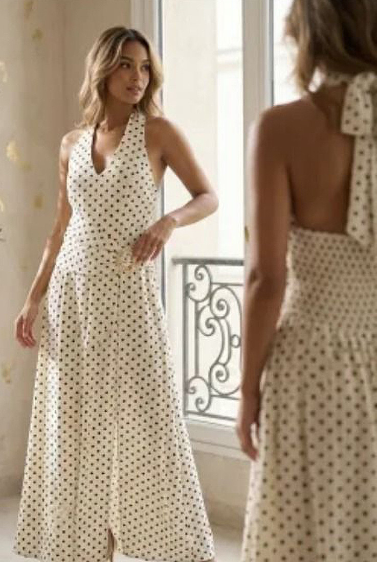Polka Dot Halter Neck Maxi Dress